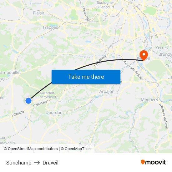 Sonchamp to Draveil map