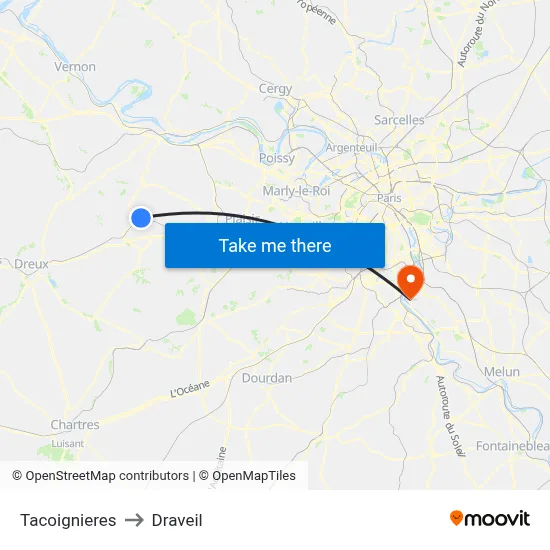 Tacoignieres to Draveil map