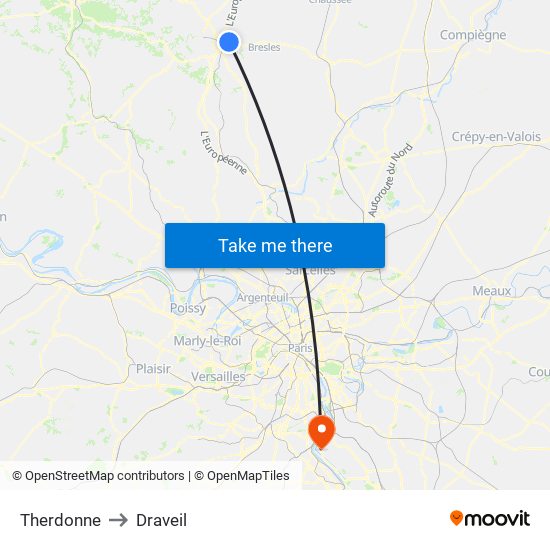Therdonne to Draveil map