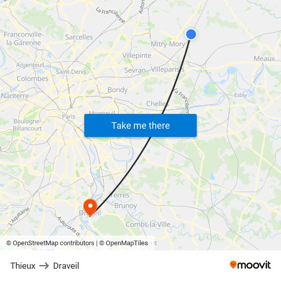 Thieux to Draveil map