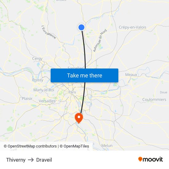 Thiverny to Draveil map