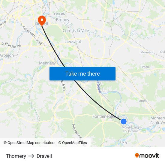 Thomery to Draveil map
