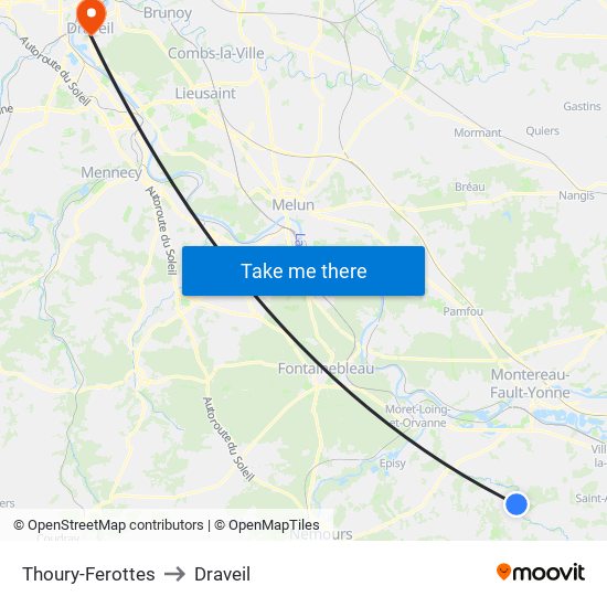 Thoury-Ferottes to Draveil map