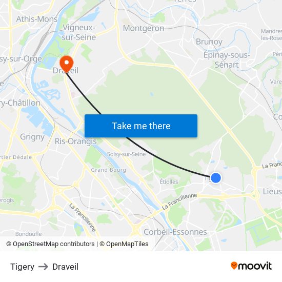 Tigery to Draveil map