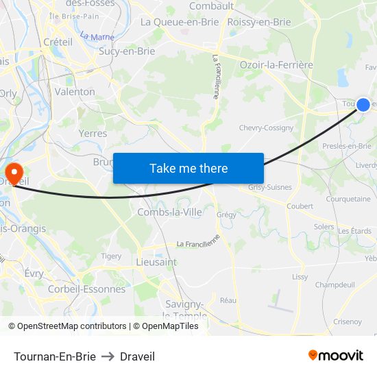 Tournan-En-Brie to Draveil map
