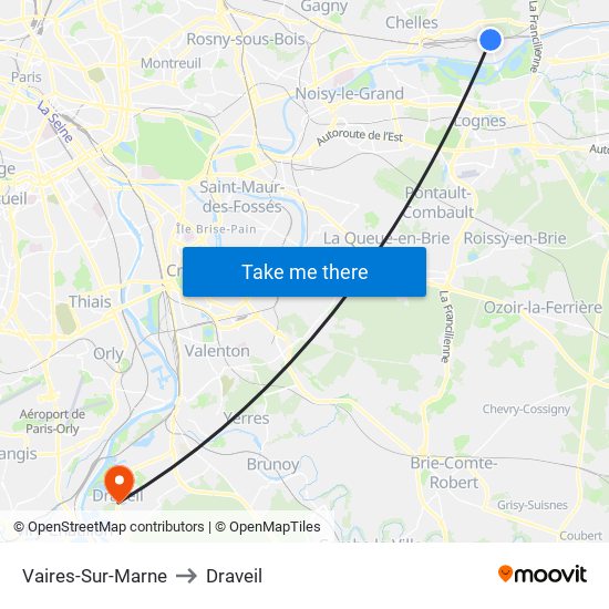Vaires-Sur-Marne to Draveil map
