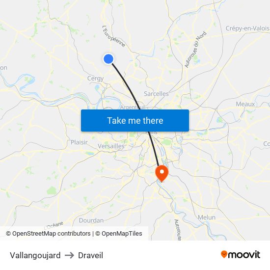 Vallangoujard to Draveil map