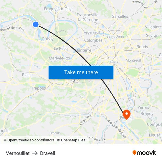 Vernouillet to Draveil map