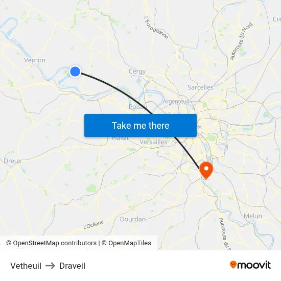 Vetheuil to Draveil map