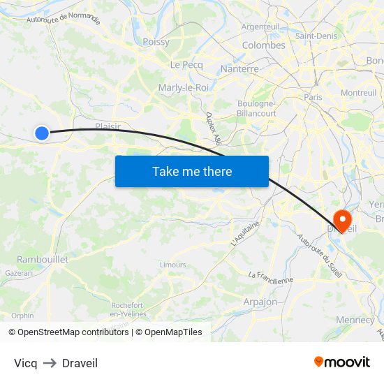 Vicq to Draveil map
