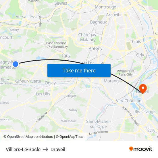 Villiers-Le-Bacle to Draveil map