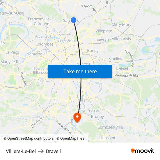 Villiers-Le-Bel to Draveil map