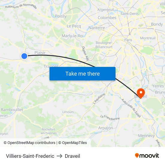 Villiers-Saint-Frederic to Draveil map