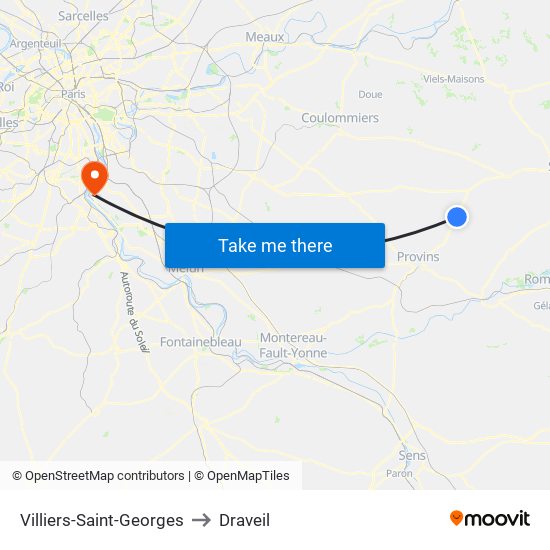 Villiers-Saint-Georges to Draveil map