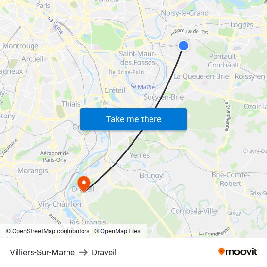 Villiers-Sur-Marne to Draveil map