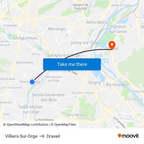Villiers-Sur-Orge to Draveil map