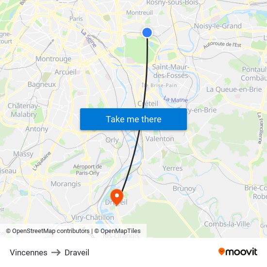 Vincennes to Draveil map