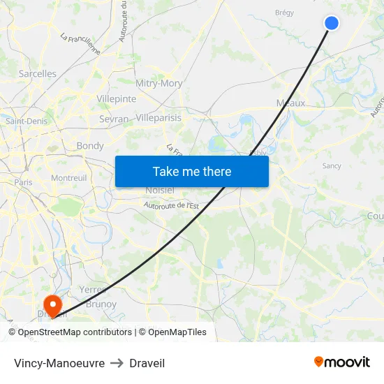 Vincy-Manoeuvre to Draveil map