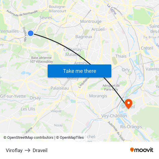 Viroflay to Draveil map