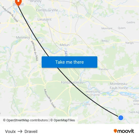 Voulx to Draveil map