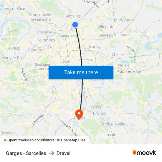 Garges - Sarcelles to Draveil map