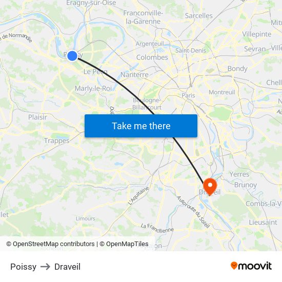 Poissy to Draveil map