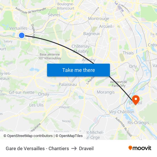 Gare de Versailles - Chantiers to Draveil map