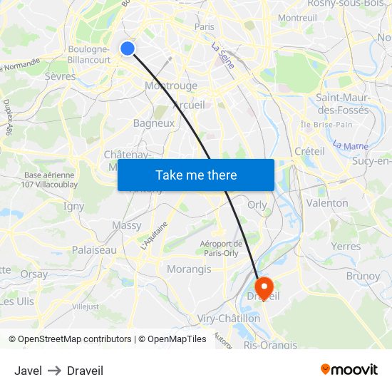 Javel to Draveil map