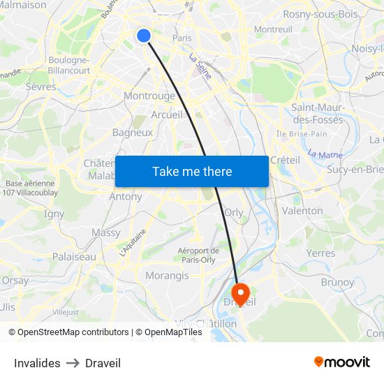 Invalides to Draveil map