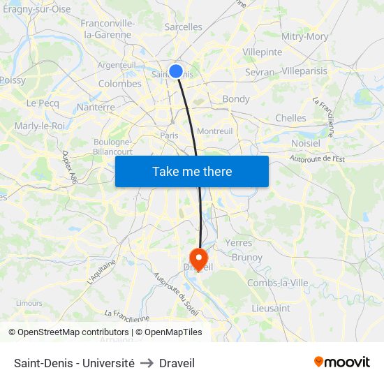 Saint-Denis - Université to Draveil map