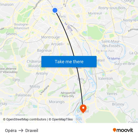 Opéra to Draveil map