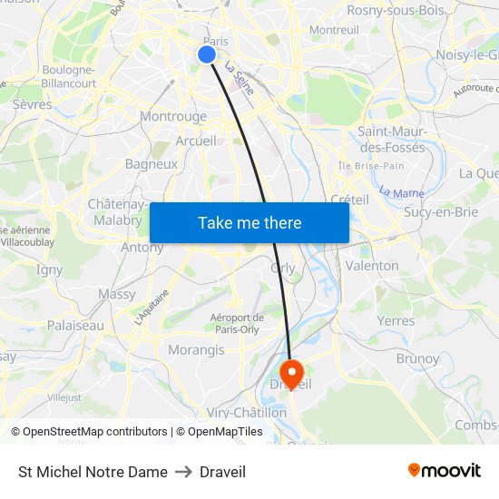 St Michel Notre Dame to Draveil map