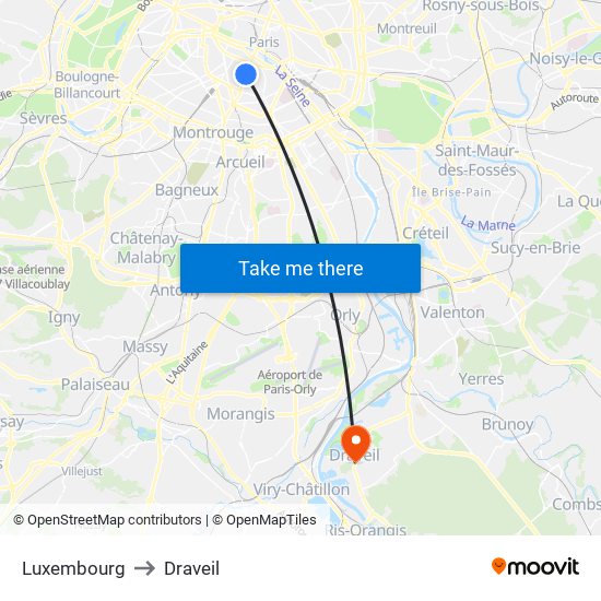 Luxembourg to Draveil map