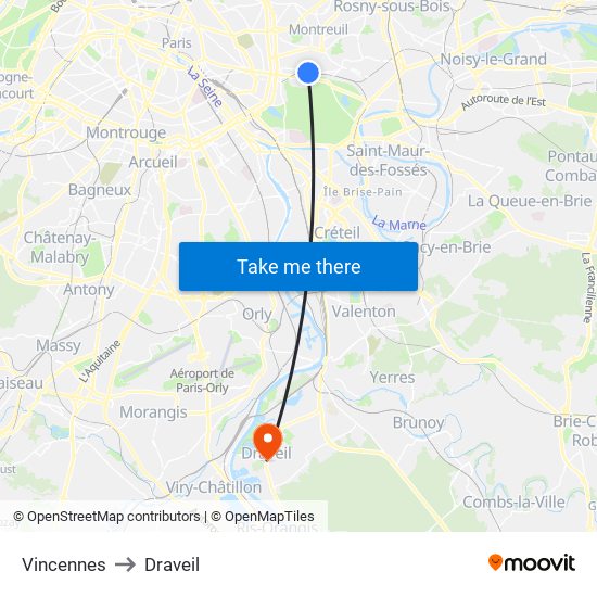 Vincennes to Draveil map