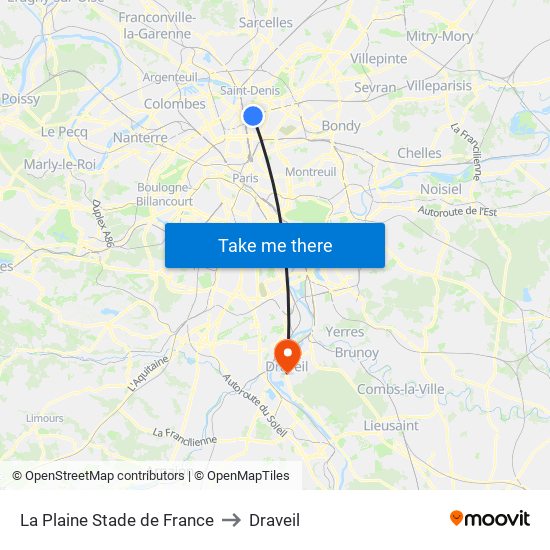 La Plaine Stade de France to Draveil map