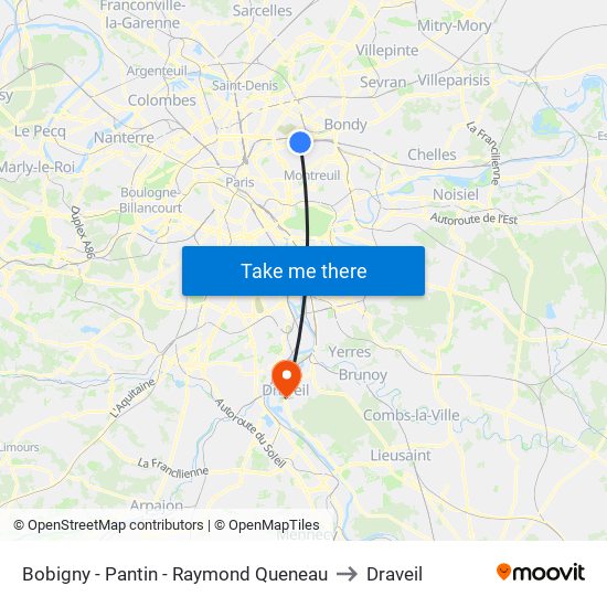 Bobigny - Pantin - Raymond Queneau to Draveil map