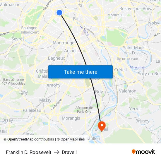 Franklin D. Roosevelt to Draveil map