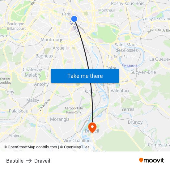 Bastille to Draveil map