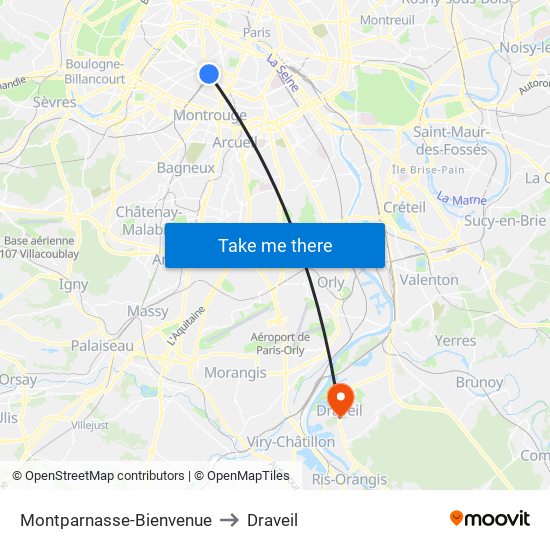 Montparnasse-Bienvenue to Draveil map