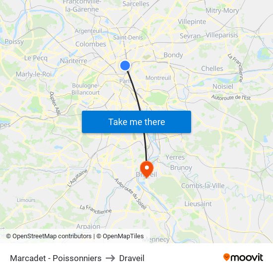 Marcadet - Poissonniers to Draveil map