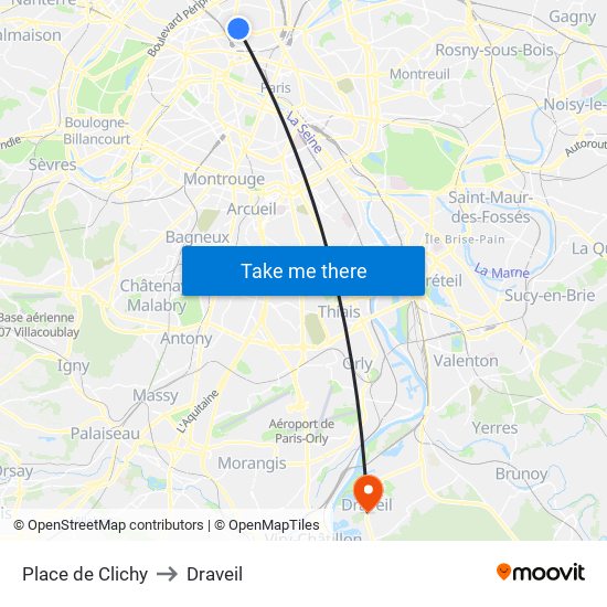 Place de Clichy to Draveil map