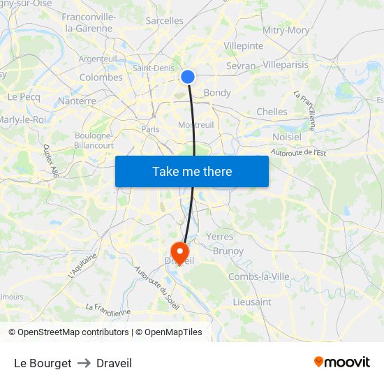 Le Bourget to Draveil map