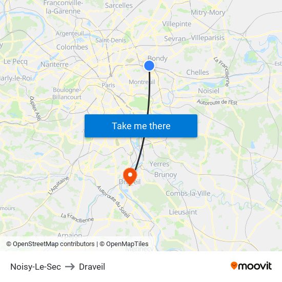 Noisy-Le-Sec to Draveil map