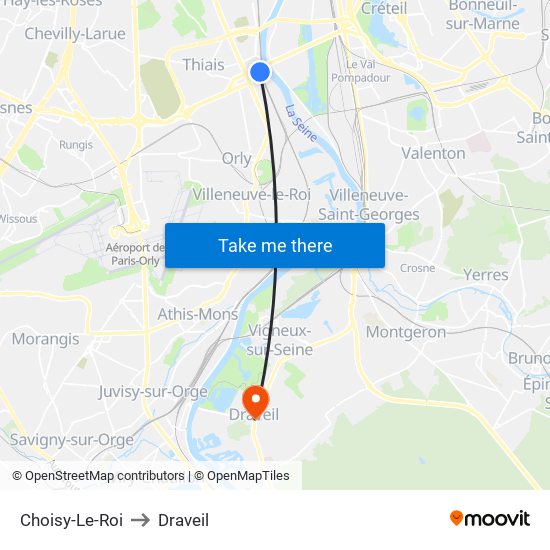 Choisy-Le-Roi to Draveil map