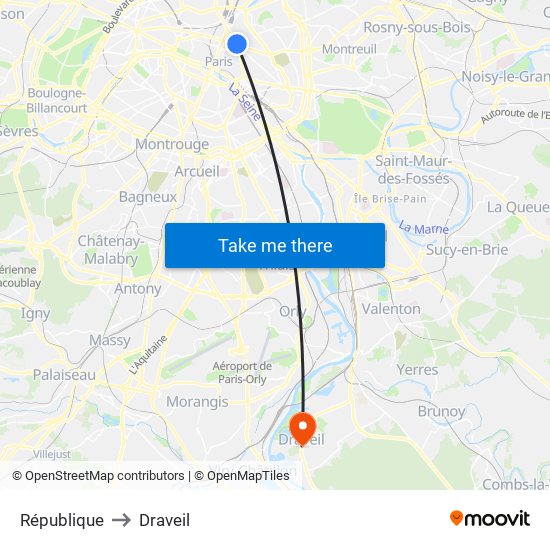 République to Draveil map