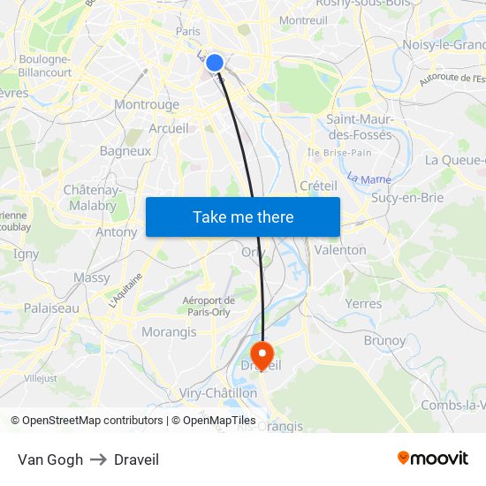 Van Gogh to Draveil map