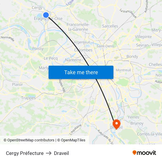 Cergy Préfecture to Draveil map