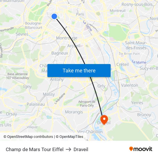 Champ de Mars Tour Eiffel to Draveil map