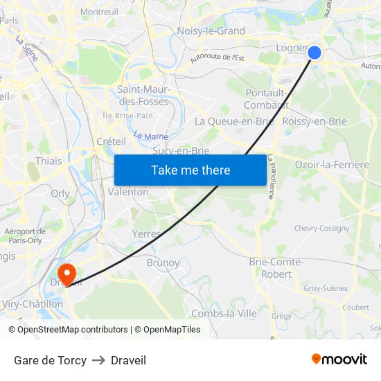 Gare de Torcy to Draveil map