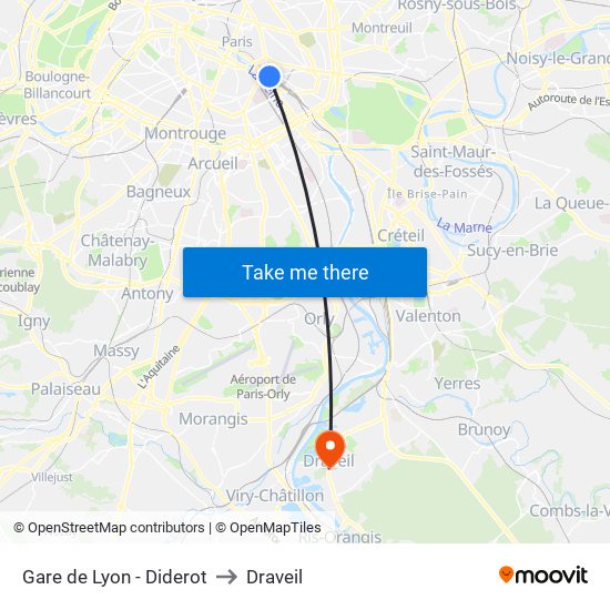 Gare de Lyon - Diderot to Draveil map
